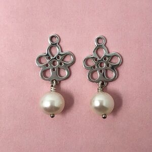 Pandora Compose silver 925 flower and pearl dangle attachment earrings - 290617P